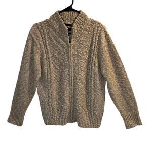 Erika Women's Cable Knit Zip Front Sweater Tan Size M Ribbed Warm Cozy